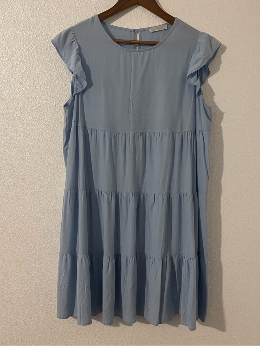 KIRUNDO Women’s Blue Dress Cap Ruffle Sleeves Round Neck Mini Dress Size Medium